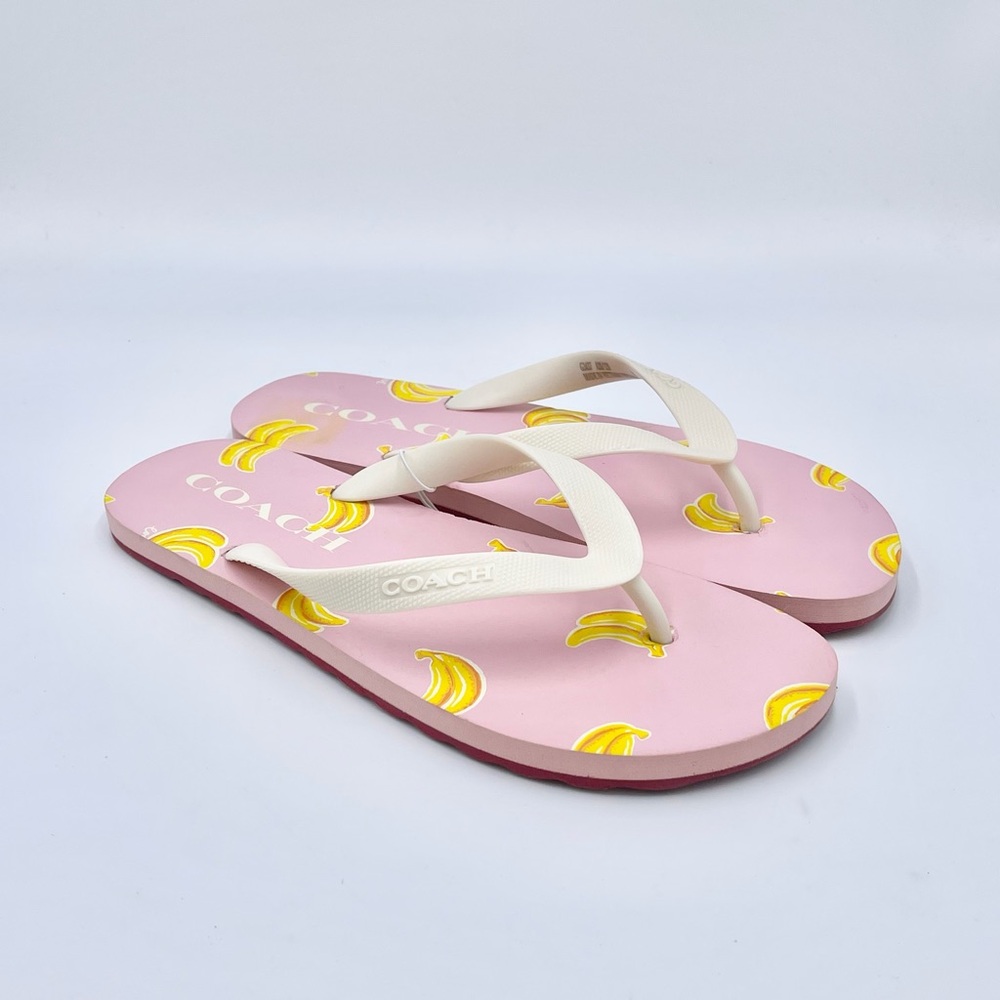 NEW Coach Zak Banana Print Pink Yellow White Flip Flop Sandals Women’s size 9/10